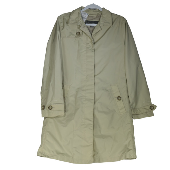 NEW Eddie Bauer Raincoat Womens Medium Sunshower Trench Beige Pockets Duster - Picture 1 of 10